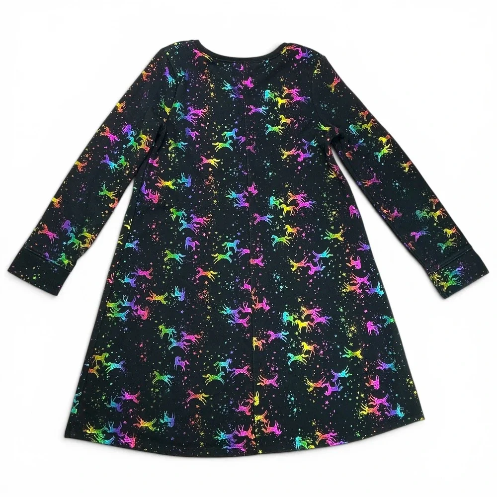 Jumping Beans Black Dress Girls 8 Rainbow Glitter Unicorn Fleece All Day Play